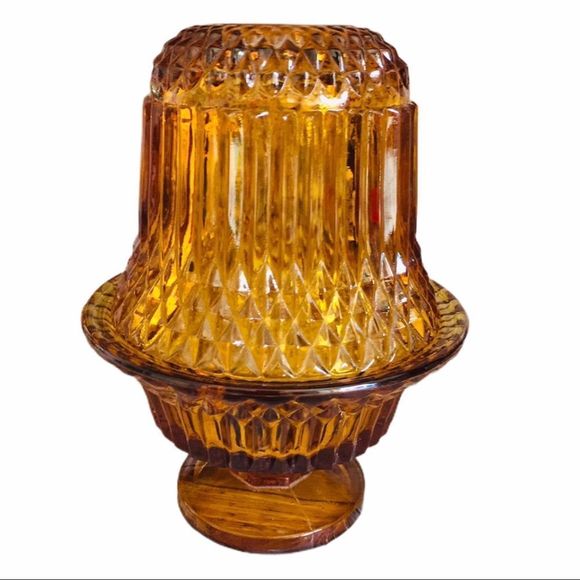 Vintage Other - Vintage Indiana Glass Amber Diamond Fairy Lamp